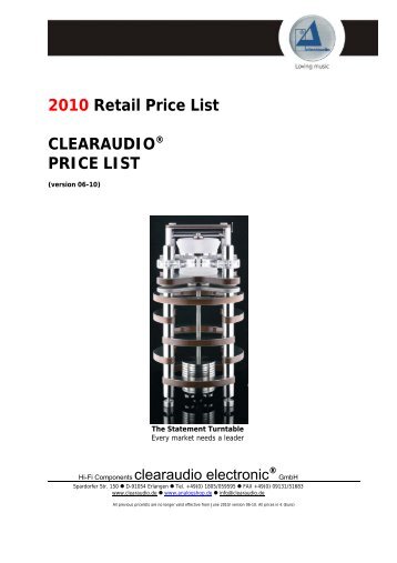 2010 Retail Price List CLEARAUDIO® PRICE LIST - Platan