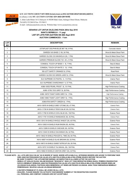 (in alliance with) MY AUCTION CENTRE SDN BHD (841144-W) 3 ...