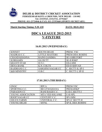 League Fixture 5th - Delhi & District Cricket Association
