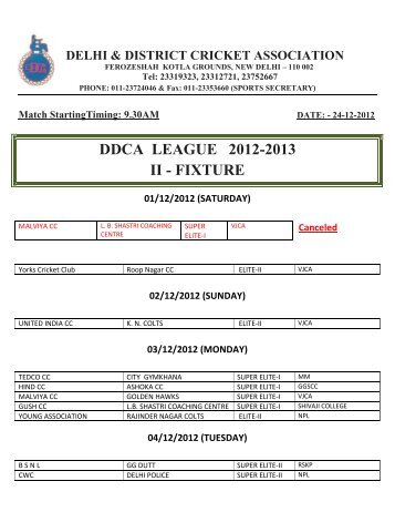 League Fixture 2nd - Delhi & District Cricket Association