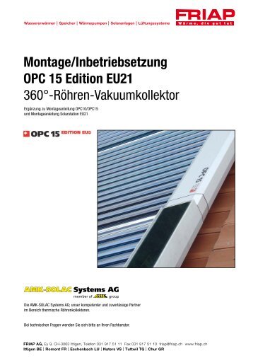 Montage/Inbetriebsetzung OPC 15 Edition EU21 360 ... - Friap AG