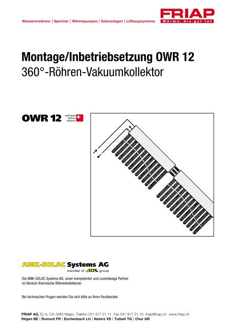 Montage/Inbetriebsetzung OWR 12 360°-Röhren ... - Friap AG