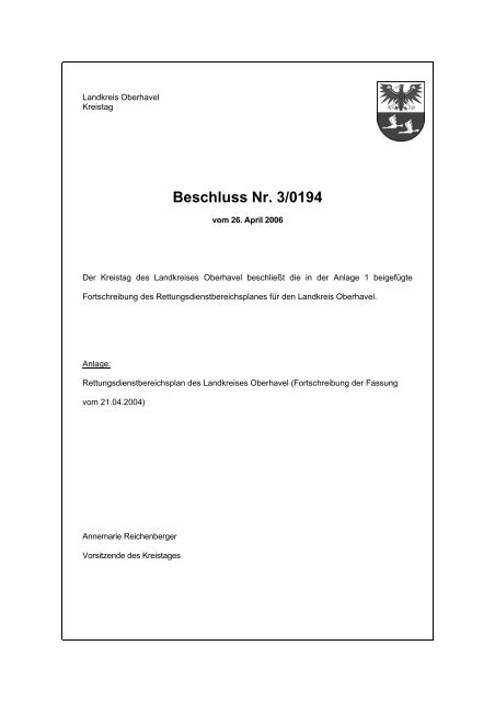 Beschluss Nr. 3/0194 - Landkreis Oberhavel