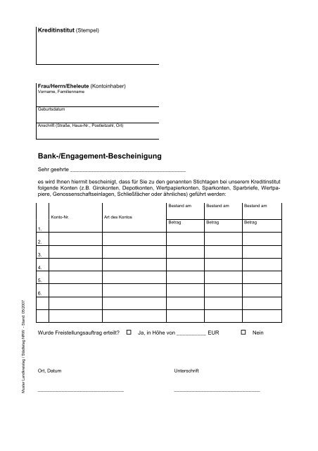 Bank-/Engagement-Bescheinigung - Kreis Paderborn