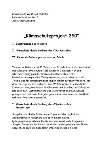 Klimaschutz-Wettbewerb Beitrag Grundschule West - Kreis Stormarn