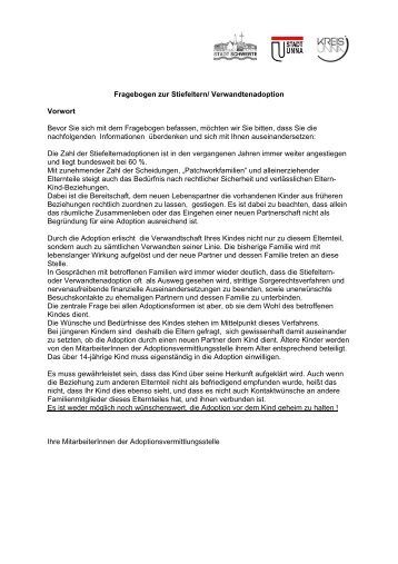 Merkblatt und Fragebogen für die Stiefkindadoption - Kreis Unna