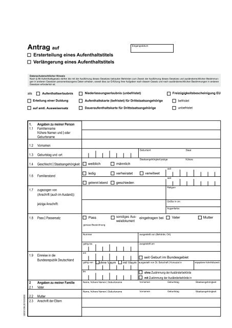 Antrag Auf Verlängerung Des Aufenthaltstitels Antrag auf Erteilung eines Aufenthaltstitels - Kreis Unna