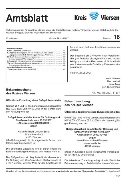 Amtsblatt Amtsblatt - Kreis Viersen