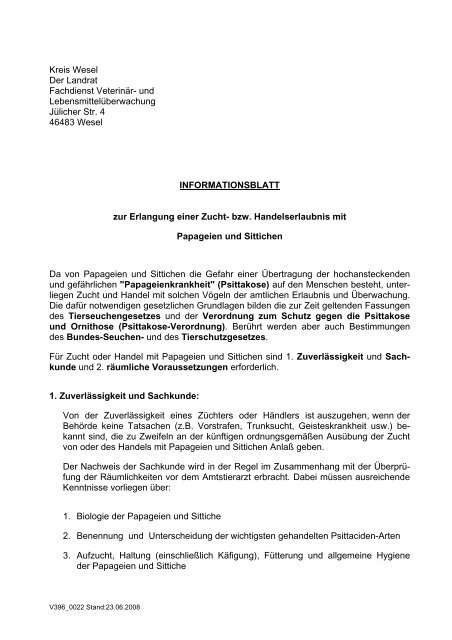 Informationsblatt Sittichzuchtgenehmigung - Kreis Wesel