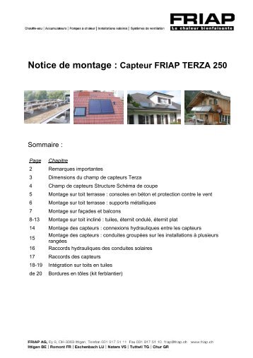 Notice de montage : Capteur FRIAP TERZA 250