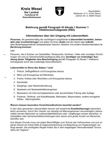 Belehrung gemäß Paragraph 43 Infektionsschutzgesetz - Kreis Wesel