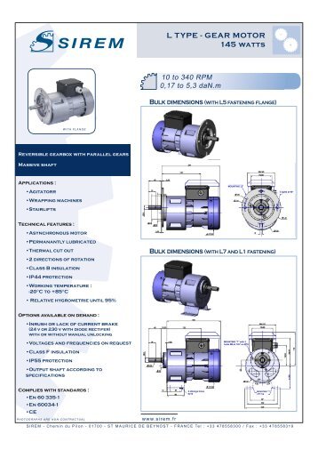 L TYPE - GEAR MOTOR 145 watts - sirem