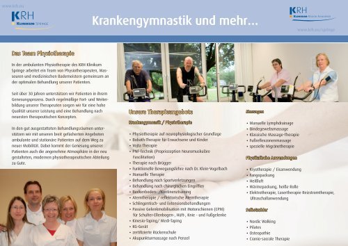 Infoflyer Physikalische Therapie - Klinikum Region Hannover GmbH