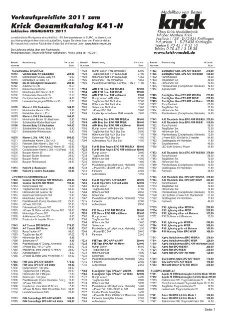 Aktuelle Preisliste zum Krick Gesamtkatalog