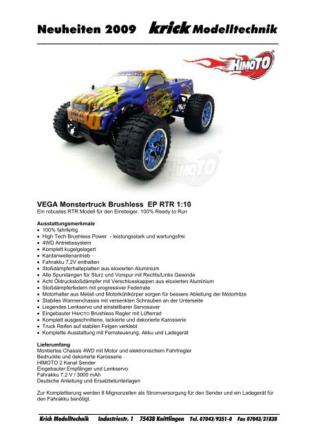 Himoto VEGA Monstertruck Produktinfo als PDF Datei. - Krick