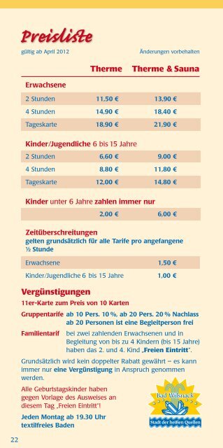 Flyer der Therme - Therme Bad Wilsnack