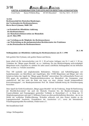 Stellungnahme zur Ã¶ffentlichen AnhÃ¶rung des Rechtsausschusses ...