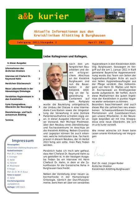 Ausgabe April 2011 - Kreiskrankenhaus Alt/NeuÃ¶tting