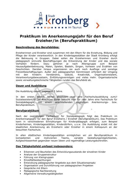 Anerkennungspraktikum Stadt Kronberg Im Taunus