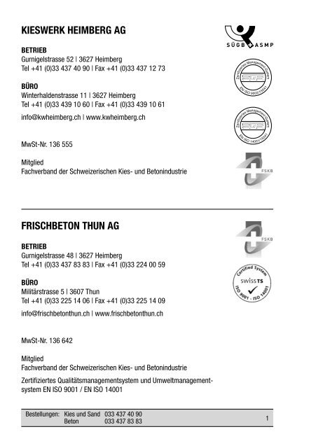 KIESWERK HEIMBERG AG - Frischbeton Thun AG