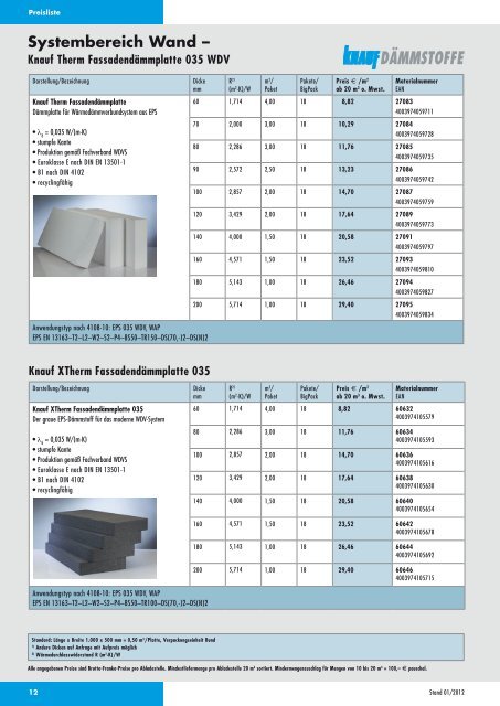 Preisliste 2012 (komplett) 1187 KB - Knauf Dämmstoffe