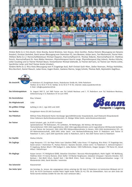 18.09.2010 Gast: SC Paderborn 07 14 06 11 x ... - Karlsruher SC