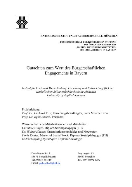 Gutachten zum Wert des Bürgerschaftlichen Engagements in Bayern