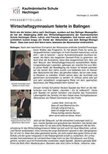 Wirtschaftsgymnasium feierte in Balingen - kaufmännische Schule ...