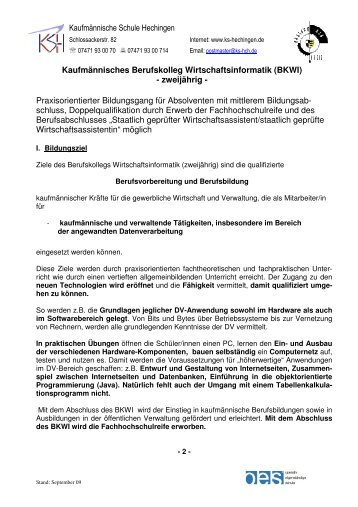 Kaufmännische Schule Hechingen Kaufmännisches Berufskolleg ...