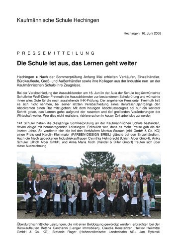Verabschiedung Berufschule - kaufmännische Schule Hechingen