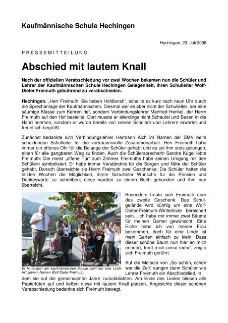 Abschied mit lautem Knall - kaufmännische Schule Hechingen