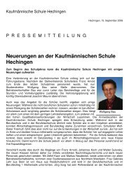 Neuerungen an der Kaufmännischen Schule Hechingen