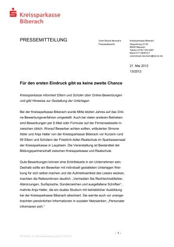 PRESSEMITTEILUNG - Kreissparkasse Biberach