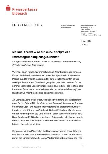 PRESSEMITTEILUNG Markus Knecht wird für seine erfolgreiche ...