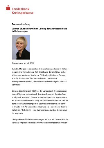 Pressemitteilung - Hohenzollerische Landesbank Kreissparkasse ...