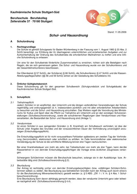 Schul Und Hausordnung Kaufmannische Schule Stuttgart Sud
