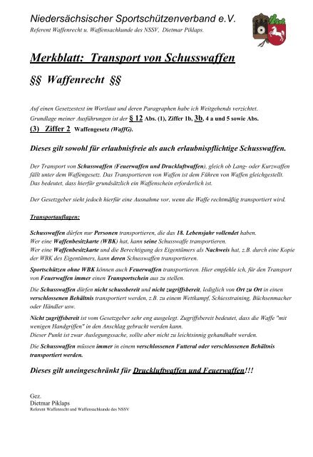 Merkblatt des NSSV - KSSV Neustadt a. Rbge.