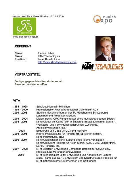 Infosheet Florian Huber - KTM Technologies