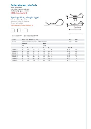 Federstecker, einfach, verzinkt  Spring Pins, single ... - Kubis Austria