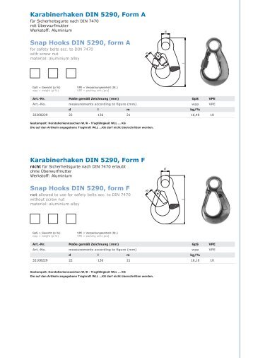 Karabinerhaken DIN 5290, Form A Snap Hooks DIN ... - Kubis Austria