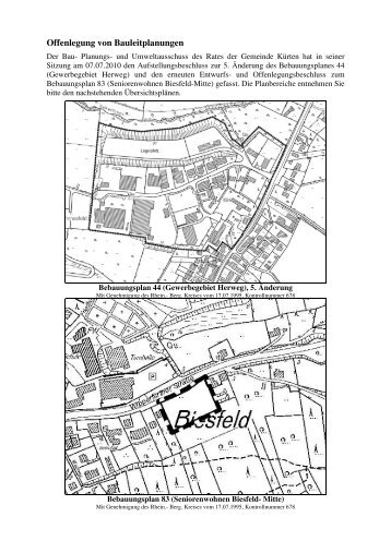 Offenlegung von Bauleitplanungen - Gemeinde Kürten