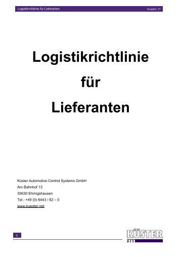 Logistikrichtlinie für Lieferanten - KÜSTER Holding GmbH