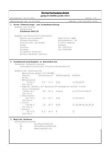 Sicherheitsdatenblatt SikaSense® 8400-36 - Ottozeus GmbH