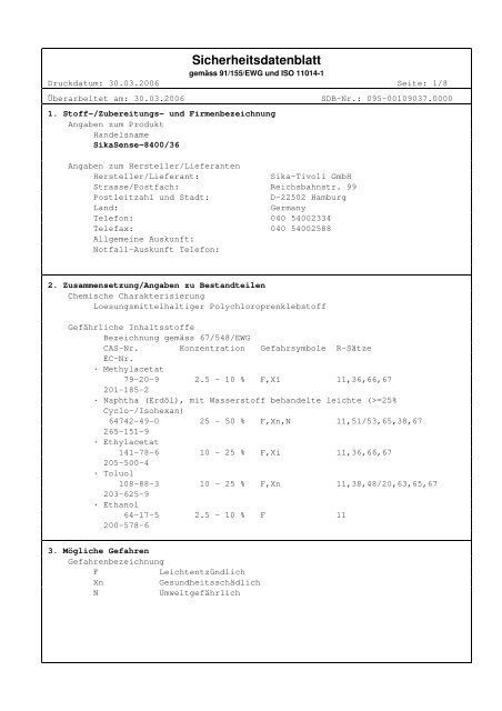 Sicherheitsdatenblatt SikaSense® 8400-36 - Ottozeus GmbH