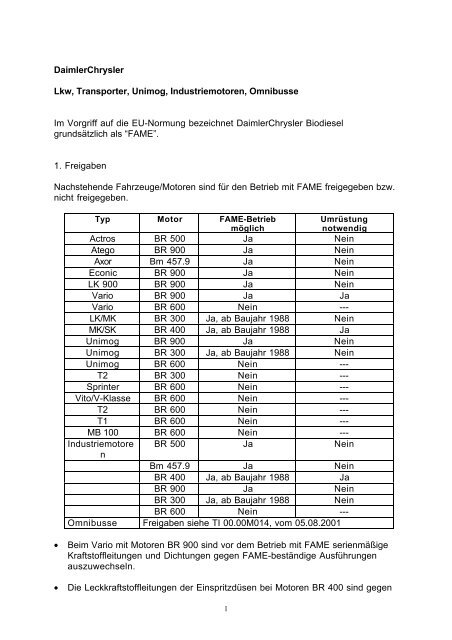 DaimlerChrysler Lkw, Transporter, Unimog, Industriemotoren ...