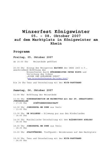 Winzerfest KÃ¶nigswinter 05. â 08. Oktober 2007 auf  dem Marktplatz ...