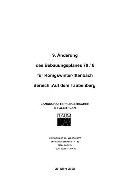 9. Änderung des Bebauungsplanes 70 / 6 für Königswinter-Ittenbach ...