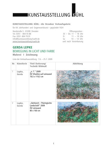 Werkliste Gerda Lepke - Kunstausstellung Kühl