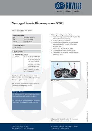 Montage-Hinweis Riemenspanner 55321