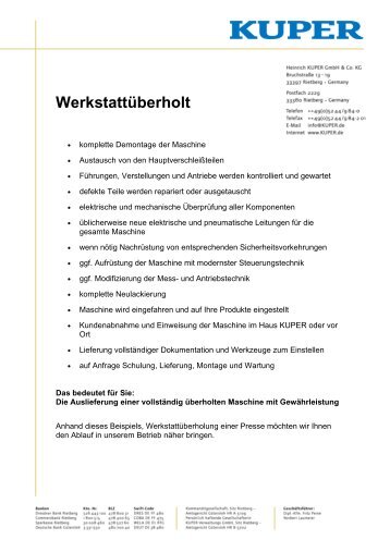 Etagenpresse Werkstattüberholt - Kuper